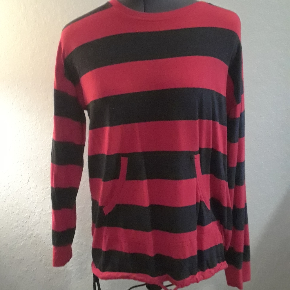 Kensie Striped Red Long Sleeve Top